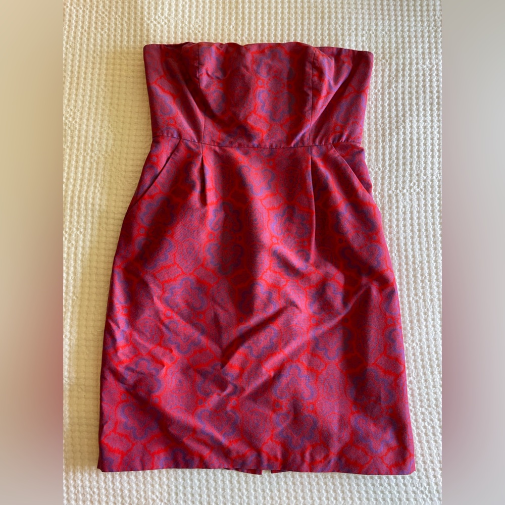 J. Crew strapless dress red/purple paisley